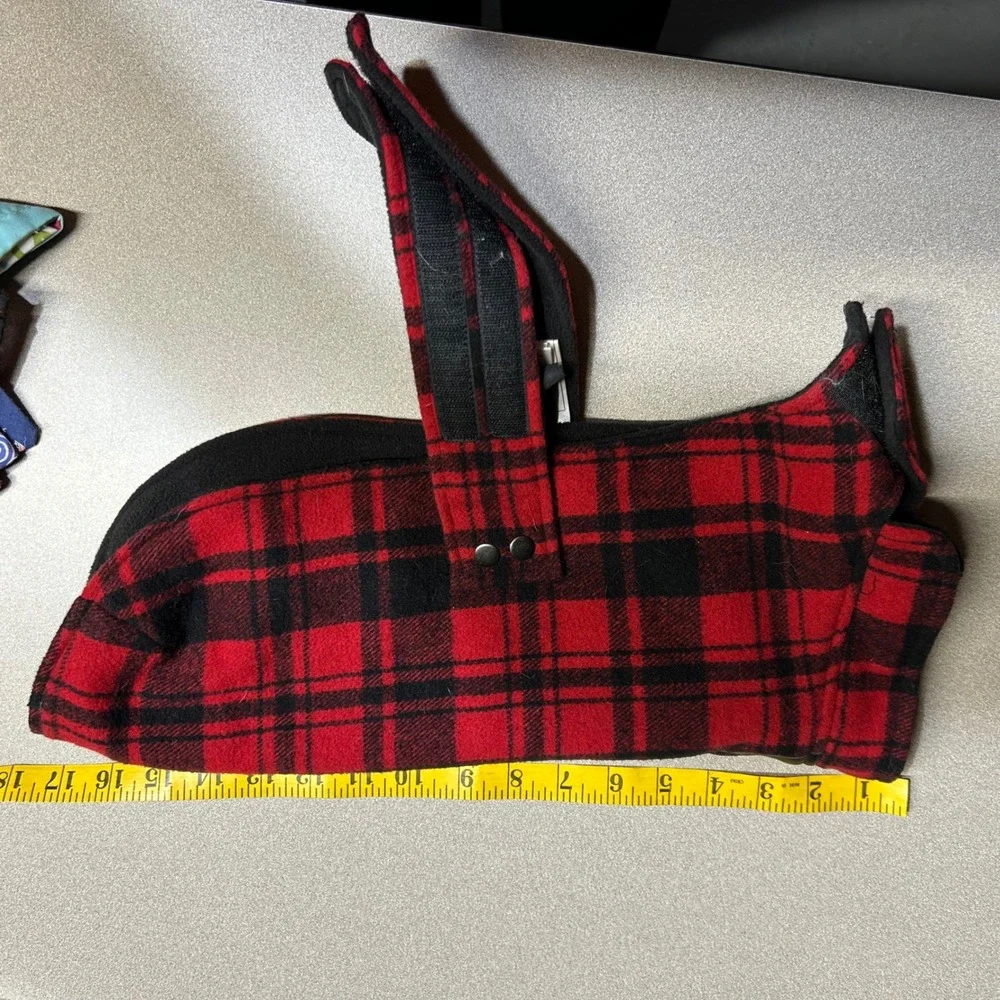 Bailey‎ & Bella Red Black Plaid Dog Pet Jacket Velcro Closure. Faux Leather